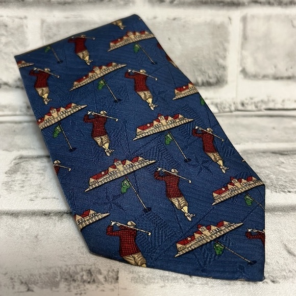 Tommy Hilfiger Silk Golf Necktie Tie Italian Red Blue Golfing Golfer VINTAGE 90s - Picture 1 of 5